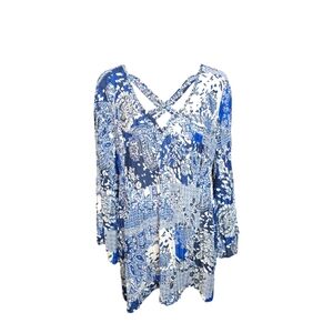 Blue& White Paisley/Floral Print Blouse